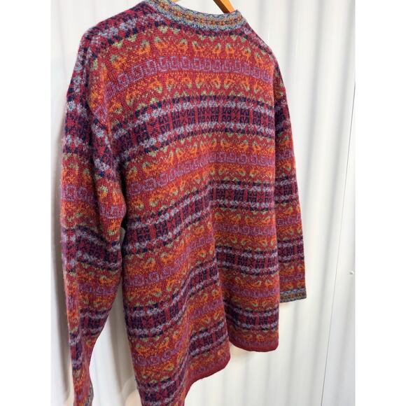 NORTHERN ISLE Vintage Fair Isle Cardigan Sweater Deep Plum Metal Clasps 1X Wool - Picture 11 of 13